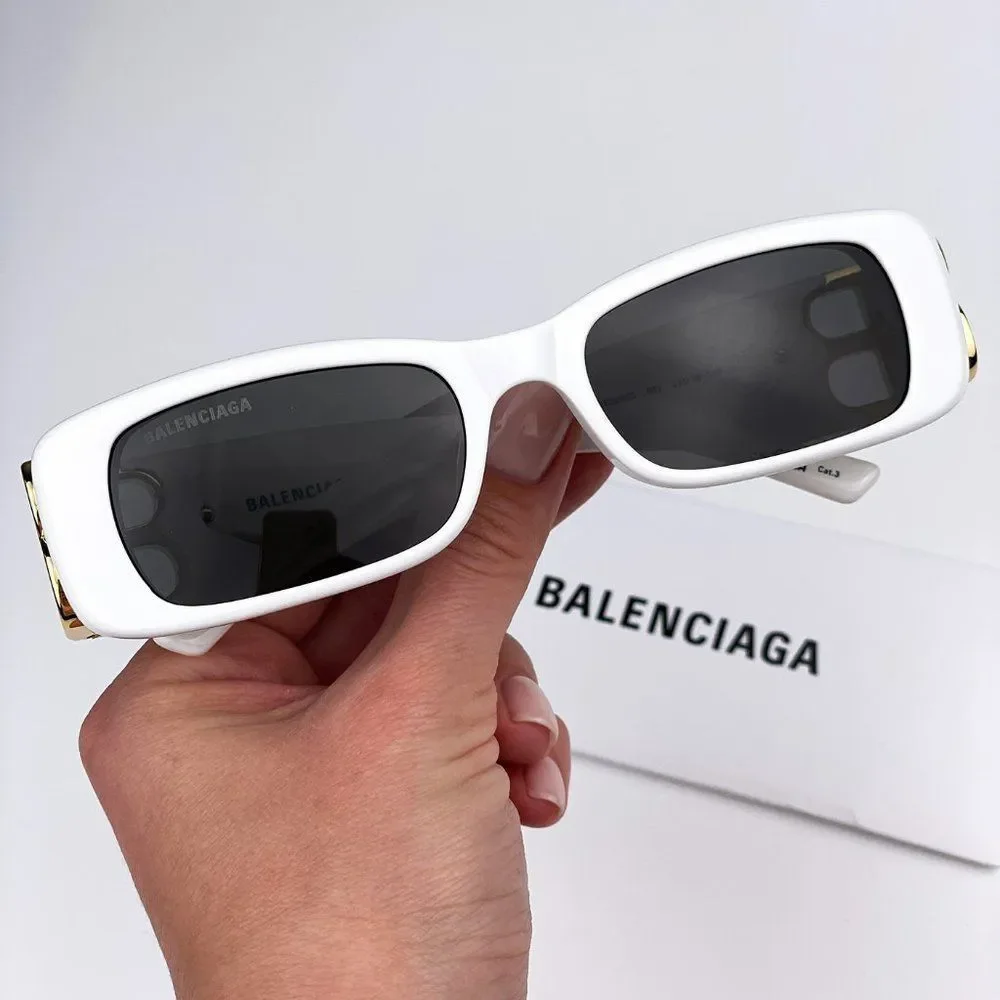 Balenciaga  BB0096S 011 Sunglasses White Gold Logo Grey Square Unisex - Picture 3 of 11